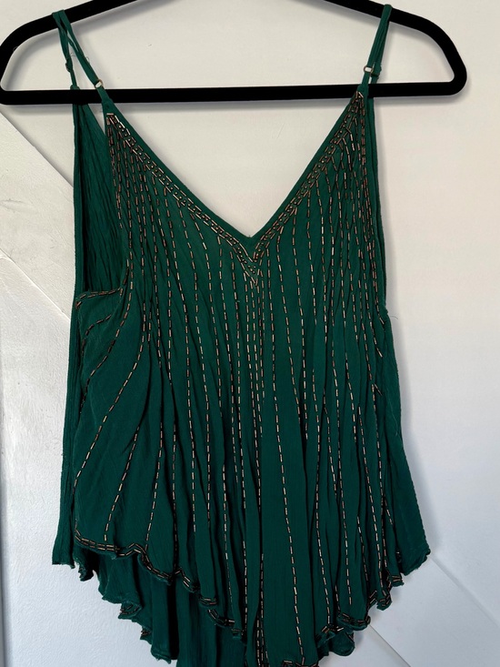 Free People Tops - Free People Emerald Green Beaded V-Neck Camisole